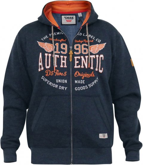D555 HAMILTON Full Zip Hoody With Authentic 1996 Chest Print Denim - Puloverji & jopice - Moški Puloverji & Jopice za Močnejše Postave