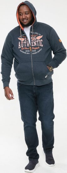 D555 HAMILTON Full Zip Hoody With Authentic 1996 Chest Print Denim - Puloverji & jopice - Moški Puloverji & Jopice za Močnejše Postave