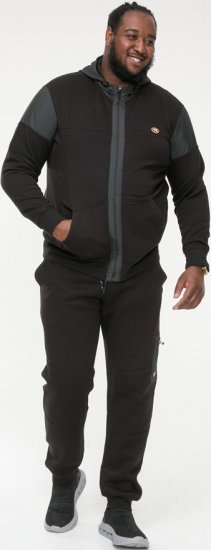 D555 DEAN Couture Zip Through Hoody With Woven Contrast Fabric Trim Black - Puloverji & jopice - Moški Puloverji & Jopice za Močnejše Postave