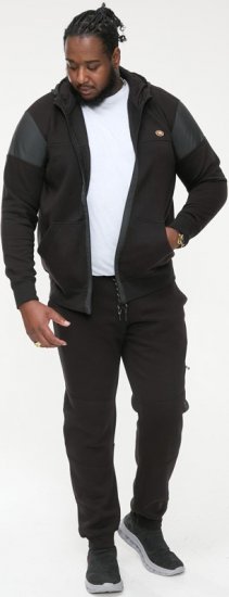 D555 DEAN Couture Zip Through Hoody With Woven Contrast Fabric Trim Black - Puloverji & jopice - Moški Puloverji & Jopice za Močnejše Postave