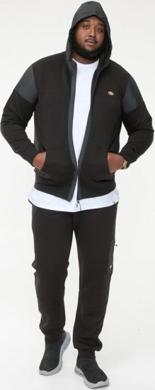 D555 DEAN Couture Zip Through Hoody With Woven Contrast Fabric Trim Black - Puloverji & jopice - Moški Puloverji & Jopice za Močnejše Postave