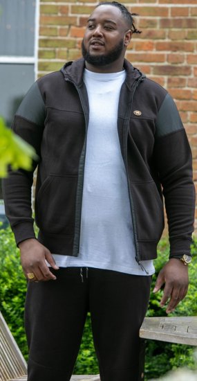 D555 DEAN Couture Zip Through Hoody With Woven Contrast Fabric Trim Black - Puloverji & jopice - Moški Puloverji & Jopice za Močnejše Postave