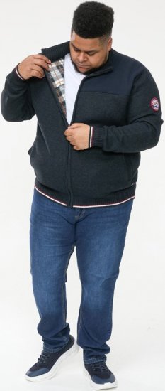 D555 ABERDARE Knitted Zip Through Sweater With Bonded Check Lining Navy Marl - Puloverji & jopice - Moški Puloverji & Jopice za Močnejše Postave