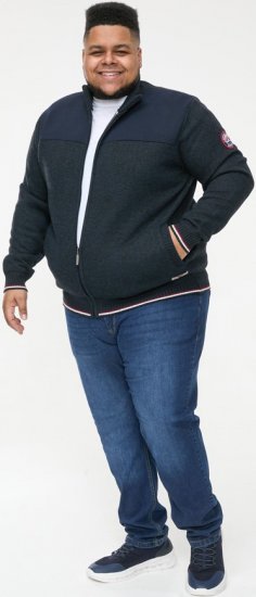 D555 ABERDARE Knitted Zip Through Sweater With Bonded Check Lining Navy Marl - Puloverji & jopice - Moški Puloverji & Jopice za Močnejše Postave