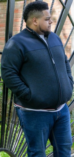 D555 ABERDARE Knitted Zip Through Sweater With Bonded Check Lining Navy Marl - Puloverji & jopice - Moški Puloverji & Jopice za Močnejše Postave