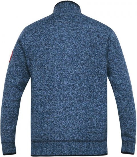 D555 ECCLES Cable Knitted Zip Through Sweater With Bonded Check Lining Denim Marl - Puloverji & jopice - Moški Puloverji & Jopice za Močnejše Postave