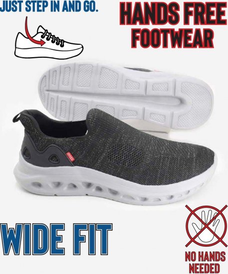 D555 Blyth 1 Kingsize Hands Free Shoes With Knitted Top Black - Moški čevlji 40-52 - 