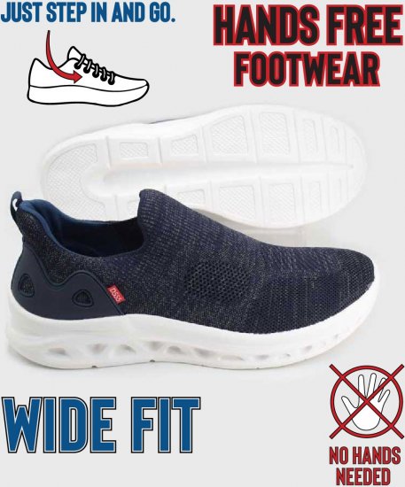 D555 Blyth 2 Kingsize Hands Free Shoes With Knitted Top Navy - Moški čevlji 40-52 - 