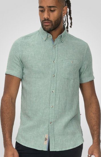 D555 Falmouth 2 Linen Mix Short Sleeve Shirt With Button Down Mint - Srajce - Moške srajce za Močnejše Postave