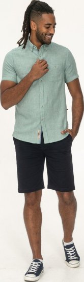 D555 Falmouth 2 Linen Mix Short Sleeve Shirt With Button Down Mint - Srajce - Moške srajce za Močnejše Postave