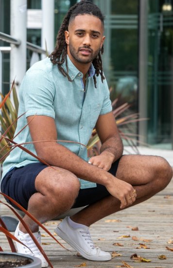 D555 Falmouth 2 Linen Mix Short Sleeve Shirt With Button Down Mint - Srajce - Moške srajce za Močnejše Postave