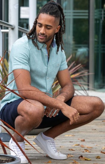 D555 Falmouth 2 Linen Mix Short Sleeve Shirt With Button Down Mint - Srajce - Moške srajce za Močnejše Postave