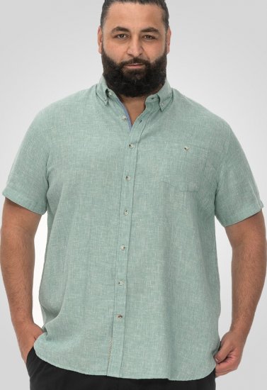 D555 Falmouth 2 Linen Mix Short Sleeve Shirt With Button Down Mint - Srajce - Moške srajce za Močnejše Postave