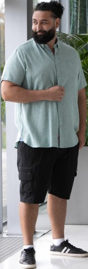D555 Falmouth 2 Linen Mix Short Sleeve Shirt With Button Down Mint - Srajce - Moške srajce za Močnejše Postave