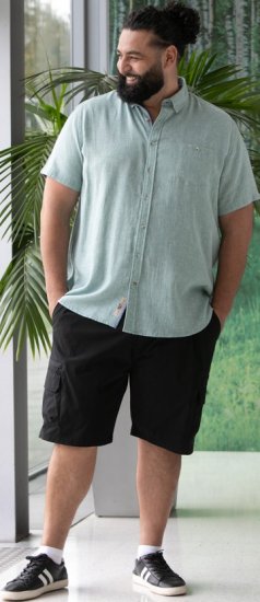 D555 Falmouth 2 Linen Mix Short Sleeve Shirt With Button Down Mint - Srajce - Moške srajce za Močnejše Postave
