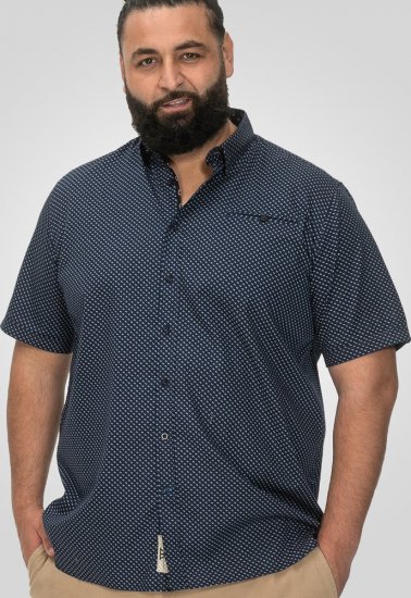 D555 Norwich Short Sleeve Micro AOP Shirt With Hidden Button Down Navy - Srajce - Moške srajce za Močnejše Postave