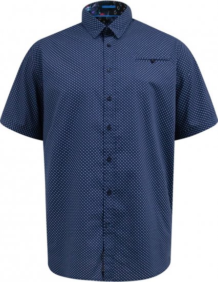 D555 Norwich Short Sleeve Micro AOP Shirt With Hidden Button Down Navy - Srajce - Moške srajce za Močnejše Postave