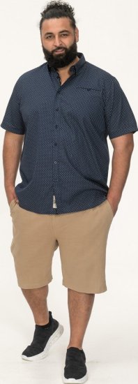 D555 Norwich Short Sleeve Micro AOP Shirt With Hidden Button Down Navy - Srajce - Moške srajce za Močnejše Postave