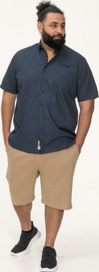 D555 Norwich Short Sleeve Micro AOP Shirt With Hidden Button Down Navy - Srajce - Moške srajce za Močnejše Postave