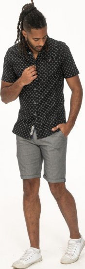 D555 Matlock Short Sleeve AOP Shirt With Hidden Button Down Black - Srajce - Moške srajce za Močnejše Postave