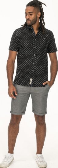 D555 Matlock Short Sleeve AOP Shirt With Hidden Button Down Black - Srajce - Moške srajce za Močnejše Postave