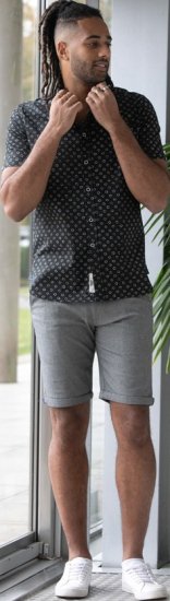 D555 Matlock Short Sleeve AOP Shirt With Hidden Button Down Black - Srajce - Moške srajce za Močnejše Postave