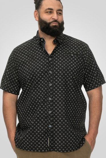 D555 Matlock Short Sleeve AOP Shirt With Hidden Button Down Black - Srajce - Moške srajce za Močnejše Postave