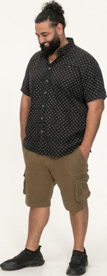 D555 Matlock Short Sleeve AOP Shirt With Hidden Button Down Black - Srajce - Moške srajce za Močnejše Postave