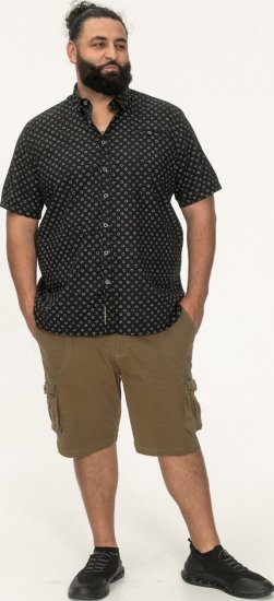 D555 Matlock Short Sleeve AOP Shirt With Hidden Button Down Black - Srajce - Moške srajce za Močnejše Postave