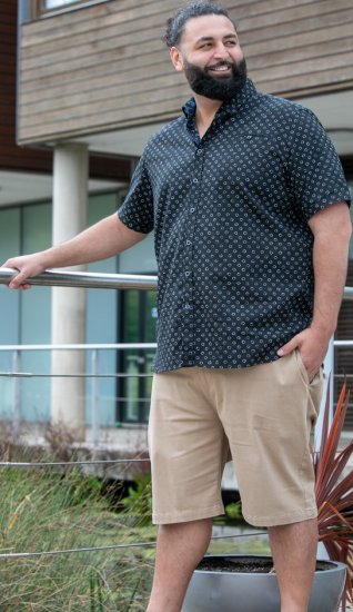 D555 Matlock Short Sleeve AOP Shirt With Hidden Button Down Black - Srajce - Moške srajce za Močnejše Postave