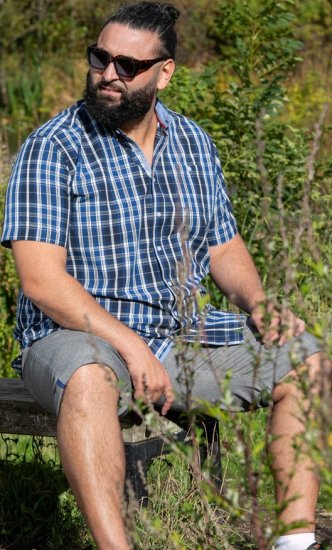 D555 Walsall Button Down Collar Short Sleeve Shirt Navy Shirt - Srajce - Moške srajce za Močnejše Postave