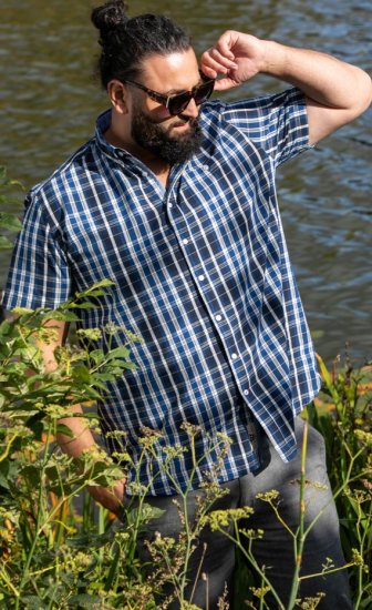 D555 Walsall Button Down Collar Short Sleeve Shirt Navy Shirt - Srajce - Moške srajce za Močnejše Postave