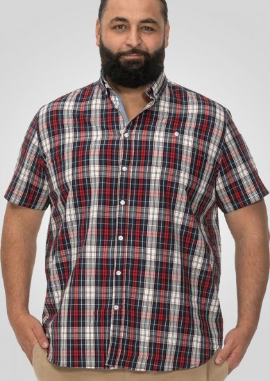 D555 Shields Button Down Collar Short Sleeve Shirt With Pocket Red Check - Srajce - Moške srajce za Močnejše Postave