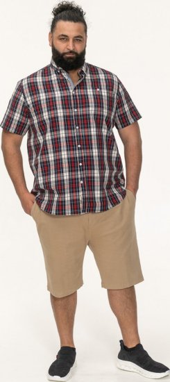 D555 Shields Button Down Collar Short Sleeve Shirt With Pocket Red Check - Srajce - Moške srajce za Močnejše Postave