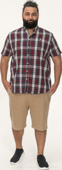 D555 Shields Button Down Collar Short Sleeve Shirt With Pocket Red Check - Srajce - Moške srajce za Močnejše Postave