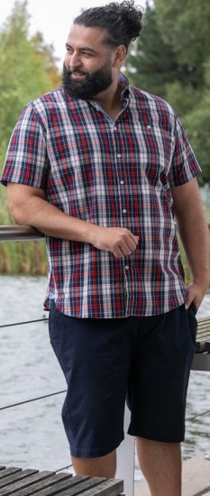D555 Shields Button Down Collar Short Sleeve Shirt With Pocket Red Check - Srajce - Moške srajce za Močnejše Postave