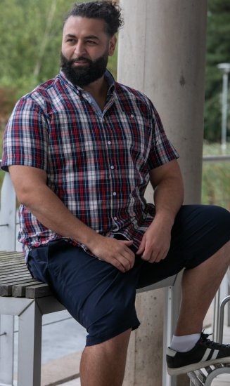 D555 Shields Button Down Collar Short Sleeve Shirt With Pocket Red Check - Srajce - Moške srajce za Močnejše Postave