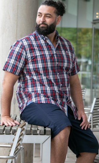 D555 Shields Button Down Collar Short Sleeve Shirt With Pocket Red Check - Srajce - Moške srajce za Močnejše Postave