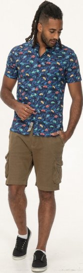 D555 Hartlepool Short Sleeve Vintage Car AOP Stretch Shirt Blue - Srajce - Moške srajce za Močnejše Postave