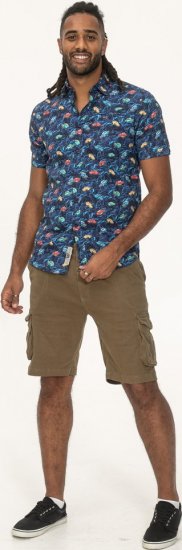 D555 Hartlepool Short Sleeve Vintage Car AOP Stretch Shirt Blue - Srajce - Moške srajce za Močnejše Postave