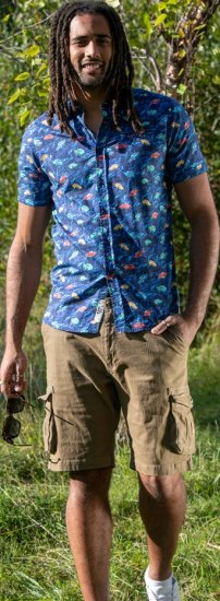 D555 Hartlepool Short Sleeve Vintage Car AOP Stretch Shirt Blue - Srajce - Moške srajce za Močnejše Postave