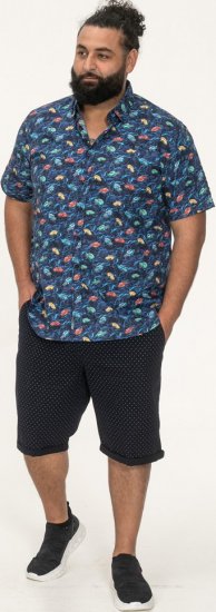 D555 Hartlepool Short Sleeve Vintage Car AOP Stretch Shirt Blue - Srajce - Moške srajce za Močnejše Postave