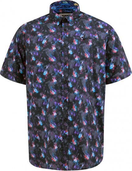 D555 Farnborough Short Sleeve Guitar AOP Shirt With Hidden Button Down Black - Srajce - Moške srajce za Močnejše Postave