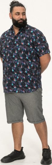 D555 Farnborough Short Sleeve Guitar AOP Shirt With Hidden Button Down Black - Srajce - Moške srajce za Močnejše Postave