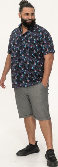 D555 Farnborough Short Sleeve Guitar AOP Shirt With Hidden Button Down Black - Srajce - Moške srajce za Močnejše Postave