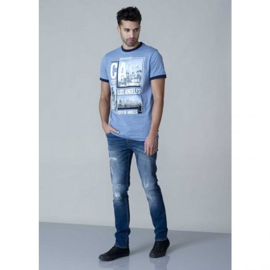 D555 Howie Fine Stripe T-shirt Blue - Kratke Majice - Moške kratke majice za močnejše postave