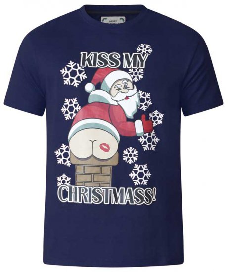 D555 Naughty X-mas T-shirt Navy - Kratke Majice - Moške kratke majice za močnejše postave