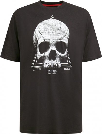 D555 Hucknall Skull Monochrome Printed Crew Neck T-shirt Washed Black - Kratke Majice - Moške kratke majice za močnejše postave