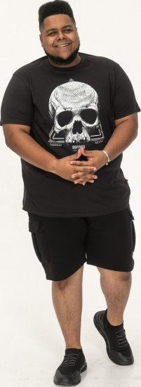 D555 Hucknall Skull Monochrome Printed Crew Neck T-shirt Washed Black - Kratke Majice - Moške kratke majice za močnejše postave