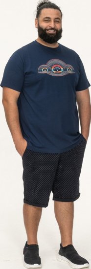 D555 Cheltenham Record With Reflection Printed T-shirt French Navy - Kratke Majice - Moške kratke majice za močnejše postave